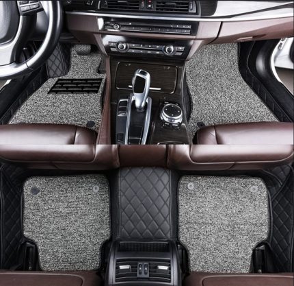 دعاسات ارضية جلد مربعات 7 طبقات عازل للحرارة مع دعسة اضافية  حماية اعلى قابلة للشيل اللون  اسود